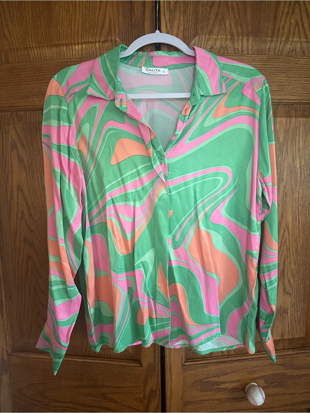 Galita Green & Pink Swirl Long-Sleeve Button Shirt